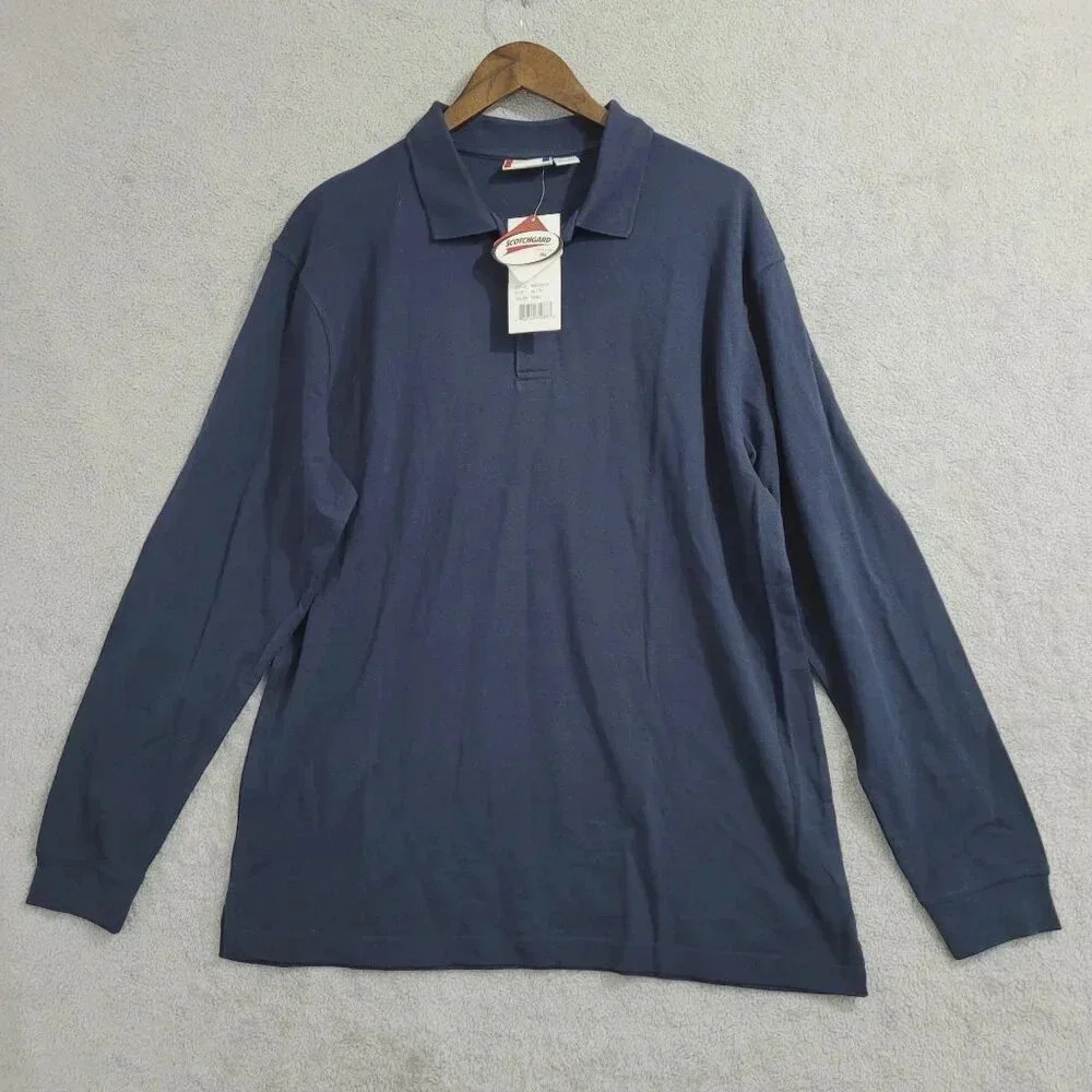NWT Clique Mens Long Sleeve Polo Shirt Navy XL 60% Cotton 40% Polyester  10PT